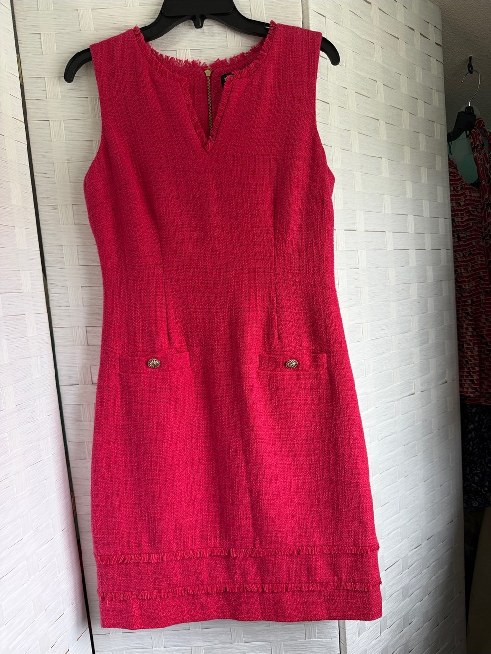 Karl Lagerfeld Hot Pink/Fuchsia Tweed Sleeveless Shift Dress Size 4